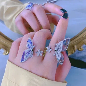 Elegantní Motýl Crystal Kroužky Ženy Korean Jednoduché Luxusní Zirkon Neformální Kroužek ukazováčkem Otevření Prsten pro Ženy, Příslušenství