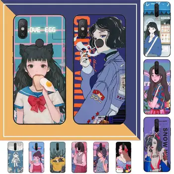 FHNBLJ Roztomilé Japonské Anime ilustrace Dívka Telefon Pouzdro pro RedMi poznámka 7 8 9 6 5 4 X pro 8T 5A