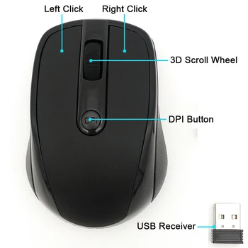 Hop Herní 2.4 GHz Bezdrátová Optická Myš Počítač PC Myši s USB Adaptérem Mause pro PC Laptop
