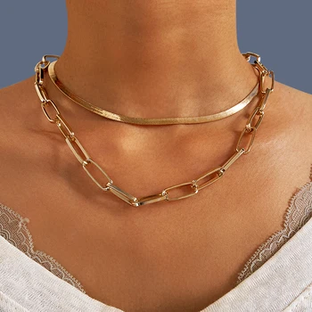 IHUES Vintage Multi-layer Řetěz Náhrdelník Pro Ženy Módní Vícevrstvé Zlato Had Řetěz náhrdelník Náhrdelník 2021 Šperky Stran