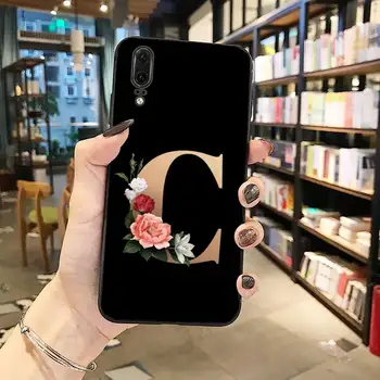 Jméno dopis, květ, black ROSE Telefon Případ Pro Huawei honor Mate P 9 10 20 30 40 Pro 10i 7 8 x Lite nova 5t Měkké silikonové Krytí