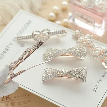 Korea Luxusní Kamínky Crystal Sponky Do Vlasů Geometrické Obdélník, Srdce Bowknot Imitiation Pearl Crystal Sponky Do Vlasů Vlasové Doplňky