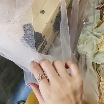 Korejská Verze francouzské Elegantní Mikro-vykládané Zirkony Vícevrstvé Prsten Ženské Temperament Trend Otevírání Crystal Prsten Ruční Šperky