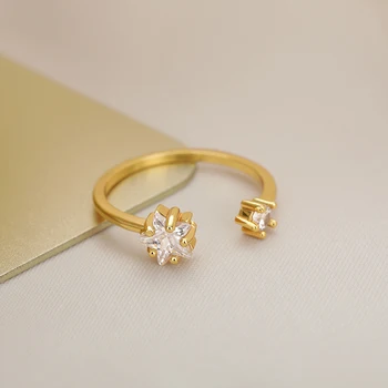 Korejský Zirkon Crystal Star Kroužek Otevírání Nastavitelné Sladké Prst Prsten Minimalistické Svatební Dar, Módní Šperky