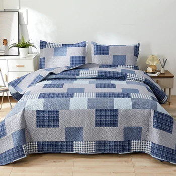 Kostkované Deky King Size Lehké Deky Patchwork Quilt Set V Létě Měkké Prodyšné Povlečení Gingham Bed Cover Set Home Decor