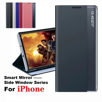 Kožený Smart View Phone Case Pro iPhone 12 Mini 11 Pro X XS MAX XR Flip Stand Zrcadlo Ochranný Kryt Pro iPhone 8 7 6 6S Plus