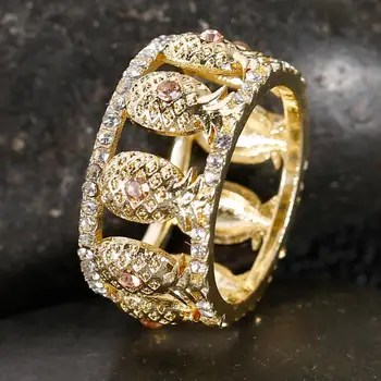 Krásný Kruh Malý Ananas Dva-Tón Crystal Prsteny pro Ženy Zásnubní Večírek, Svatební Šperky, Ruční Doplňky Velikost 6-10