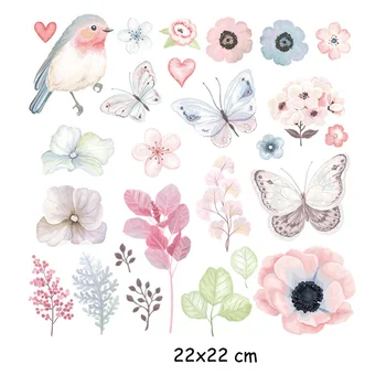Květ, Pták, Motýl Růžová Teplo Převody Železa Na Patch T-shirt Samolepky Aplikace Na Šaty, Dekorativní Nášivky 47128