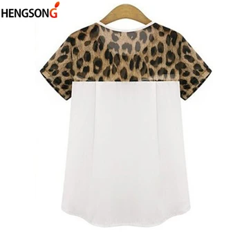 Leopard Tisk Patchwork Design Roztomilé Šifon T-shirt Módní Nové Ženy Letní Tričko Krátký Rukáv Top Ženy Ležérní Tričko
