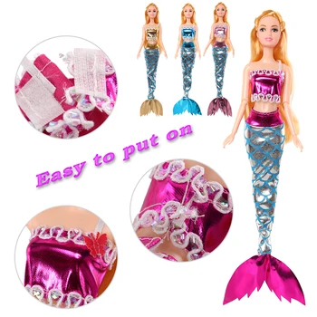 Levné Módní Panenky, Oblečení, Doplňky 16 Položek =4 Mořská panna Šaty + 4 Plavky + 8 Boty Dollhouse Nábytek pro Panenku Barbie