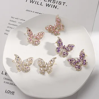Luxusní S925 Šperky Nové Módní Butterfly Náušnice Vykládaná Růžovými Zirkony Dámské Svatební Zásnubní Nádherné Elegantní Náušnice