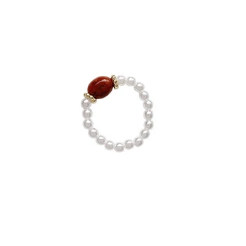 Módní Syntetické Kámen Perlový Prsten Pro Ženy Ukazováčku Kroužek Jednoduchý Temperament Prst Prsten Dámy Svatební Party Šperky Korálky