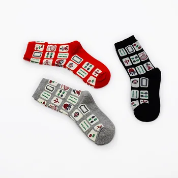 Na jaře a na Podzim Mahjong Žakárové Série Harajuku Styl Unisex Ponožky Pánské a Dámské Bavlněné Ponožky