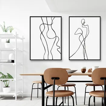 Nordic Minimalistický Postavy Linie Umění Sexy Žena Tělo Nahá Zdi Plátno Malby Kresby Plakáty, Tisky Dekorace pro Obývací pokoj