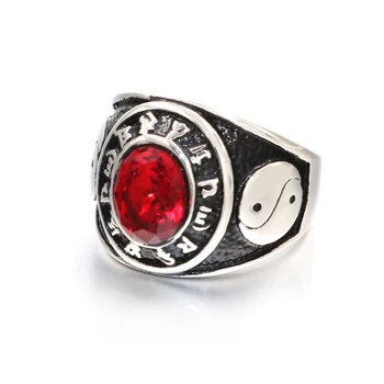 Nové Pánské Červené Kameny s Yin Yang Symbol Prsten z Nerezové Oceli Šperky Pánské Doplňky Vysoké Kvality Vintage Prsteny Velkoobchod