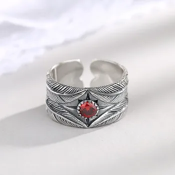 Nové pravé stříbro S925 punk prsten s červenými zirkony prsten pro muže Thajské stříbrný prsten pro ženy, pánské prsteny, dámské prsteny