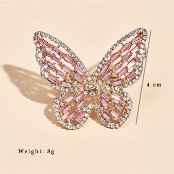 Nový Jednoduchý Plné Drahokamu Prsten Motýl Vintage Růžové Zlato Prst Nastavitelný Prsten Pro Ženy Módní Šperky Svatební Dary