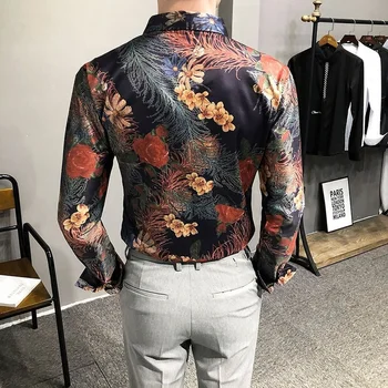 Nový Tisk Košile pro Muže 2021 Jarní Květinové Malování Slim Fit Košilku Homme Ležérní Vintage Mužské Oblečení Kvalitní Tričko