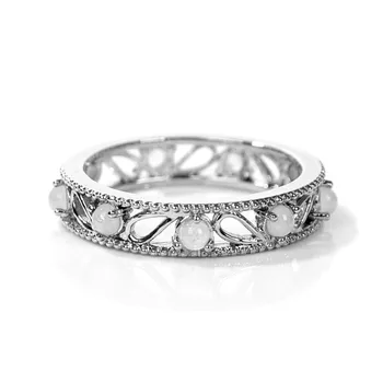 PINKSEE Stříbrné Barvy Twist Prsten Dutý Dvojitý Kruh Imitace Perel Prsteny Rakouské Krystaly Svatební Zásnubní Prsteny pro Ženy