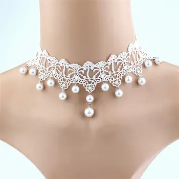 Pearl Bílé Krajkové Náhrdelníky Svatební Šperky Elegantní Vintage Imitace Prohlášení Náhrdelník Náhrdelníky Pro Ženy Nové Módní Svatební