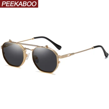 Peekaboo kovový rám flip up sluneční brýle muži polarizované 2021 módní mužské náměstí brýle ženy optické uv400 vysoce kvalitní