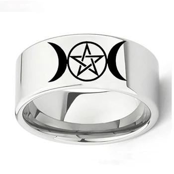 Pentagram Triple Moon Bohyně Wicca, Čarodějnictví, Čarodějnice Měsíc Titan Zásnubní Prsten Snubní Prsteny Velikost 6 7 8 9 10 11 12 13