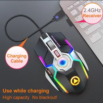 Profesionální A5 Bezdrátová Myš Dobíjecí Hra RGB Light-emitting Mute Tiché Počítačové Příslušenství Lithiová Baterie 500 MAh Nové