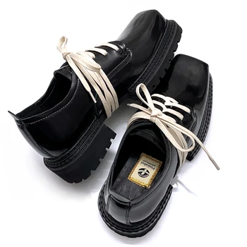 Pánské Originální Kožené Ležérní Oxford Boty Muž, Japonsko korejská Streetwear Vintage Krajka Up Náměstí Toe Hovězí Kůže Derby Boty