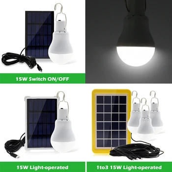 Přenosný Solární Led Žárovka dc 5v 15W Solární Energie panely Vodotěsný Powered Nouzové Světlo Pro Venkovní Dvoře Camping Lampa