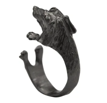 QIMING 3D Ručně vyráběné Jezevčík Pes Prsten Pro Ženy, Roztomilé Štěně Pet Milovník Zvířat Šperky Vintage Nastavitelný Prsten Bague