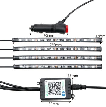 RGB LED Strip Světlo Podlahy Interiéru Auto Atmosféru Světla Svítilna App Bluetooth Ovládání 4 v 1 Zvuk Hudby Ovládání Okolního Světla Auto