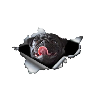 Realistické Auto Samolepka 3D Pet Black Pug Zvířat, Příslušenství, Auto, Okno Pokrytí Škrábance PVC 13 cm X 9 cm Car Styling