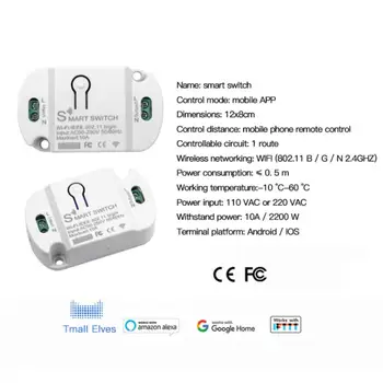 Tuya WI-fi Smart Switch Modul Bezdrátové Dálkové Ovládání Přepínače, Načasování Hlasového Ovládání Kompatibilní S Tuya/Alexa/Google Domov 10A