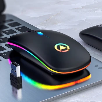 Ultra-tenké LED Barevná Světla Dobíjecí Myš Mini Bezdrátová Mute USB Optická Ergonomická Herní Myš Notebook Mouse