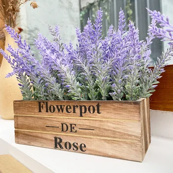 Umělá Levandule Umělé Květiny Dřevěný Box Levandule Simulace Květináč Domů Obývací Pokoj Svatební Dekorace