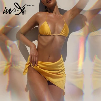 V-X Solid bikini 2021 Sukně plavky ženy Triangl mikro plavky ženské Ohlávku plavky, Sexy plavky plážové oblečení