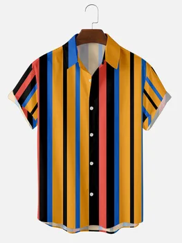 Velké Velikosti Pánské Tričko Letní Krátký Rukáv Košile pro Muže Multi-barevné Pruhované Tričko Plus Velikosti Pánské Košile Havajská Košile Beach