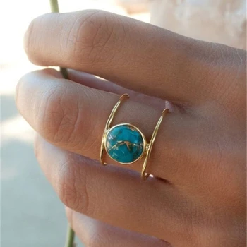 Vintage Přírodní Modré Tyrkysy Prsteny Pro Ženy, Muže, Starožitné Titan Double Layer Prst Prsten Šperky