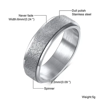 Vnox 6mm Spinner Ring pro Ženy, Muže, Otočný Pískování Nerezové Oceli, Vrstvené Prst Kapela, Stresu Jewel 2/3ks Sada