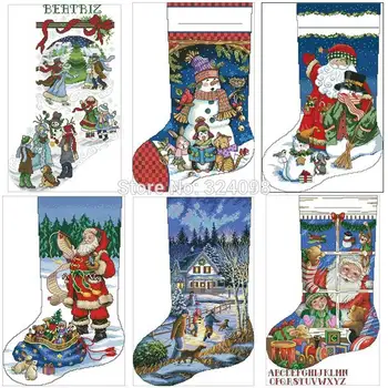 Vánoční ponožky se vzory Počítají Cross Stitch 11CT 14CT 18 KARÁTŮ DIY velkoobchodní Čínské Cross Stitch Kit Vyšívání Vyšívání Sady
