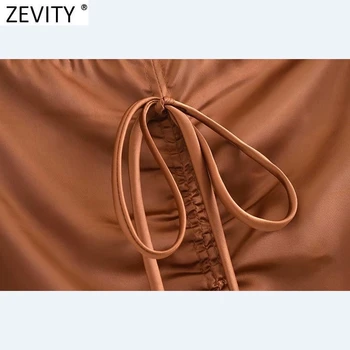 Zevity Ženy, Vintage jednobarevné Skládaný Luk Svázaný Měkké Saténové Sukně Faldas Mujer Femme Boční Zip Elegantní Slim Rozdělit Vestido QUN798