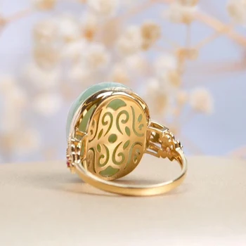 Značkové originální přírodní Hetian jade nestrukturovaných růžová zelená otevření nastavitelný prsten elegantní retro luxusní dámské šperky