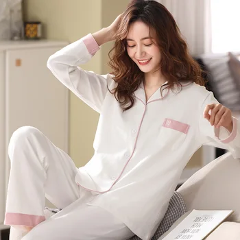 Ženy, Bavlna Pyžamo Čtyři Roční Období Dormir Oblečení Na Spaní Lounge Bílé Pijama Mujer Ložnice Domácí Oblečení Čisté Bavlny Pyžama Pyžama
