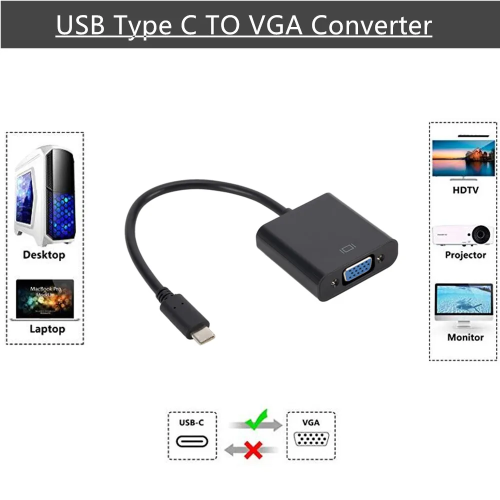 Typu C na VGA Adaptér, Kabel USB-C USB 3.1 Samec Samice VGA Adaptér pro Tiskárny HUB Mobilních Telefonů Tabletových Počítačů
